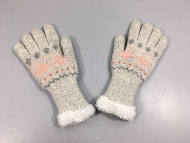 Gants gris motifs noel rose clair doublé peluche, moins cher chez Petit Kiwi