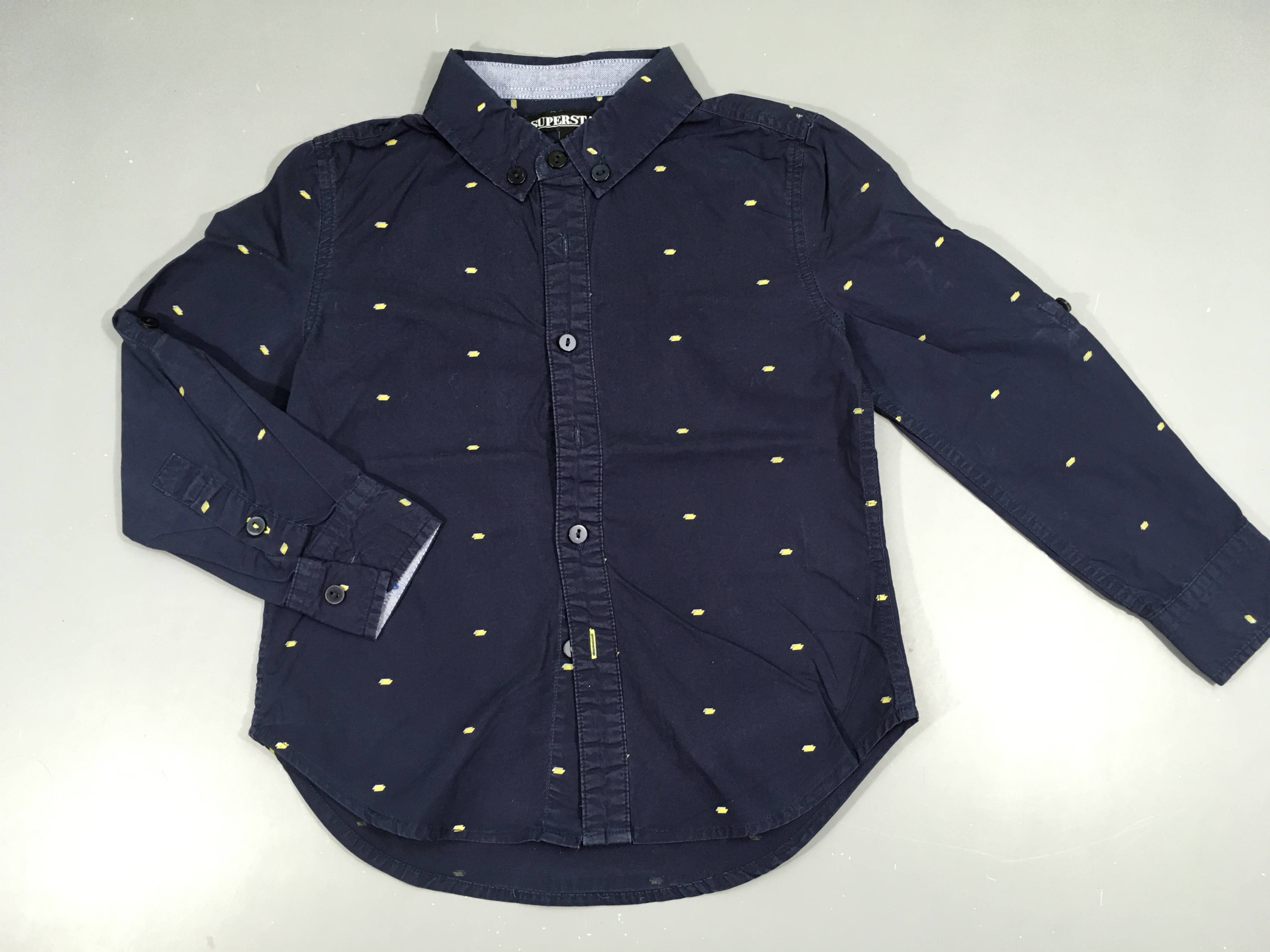 Chemise m.l bleu marine traits jaunes-gris