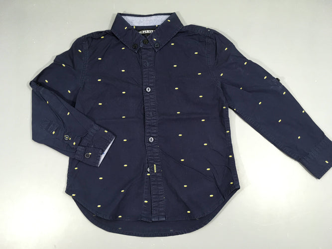 Chemise m.l bleu marine traits jaunes-gris, moins cher chez Petit Kiwi