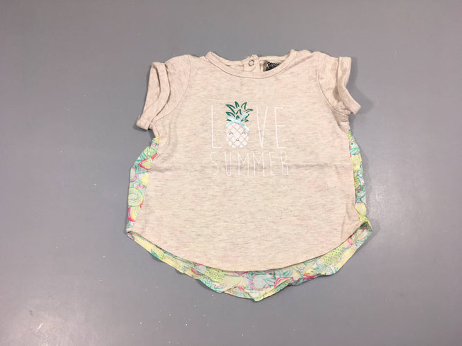 T-shirt m.c beige flammé ananas, dos coton, moins cher chez Petit Kiwi