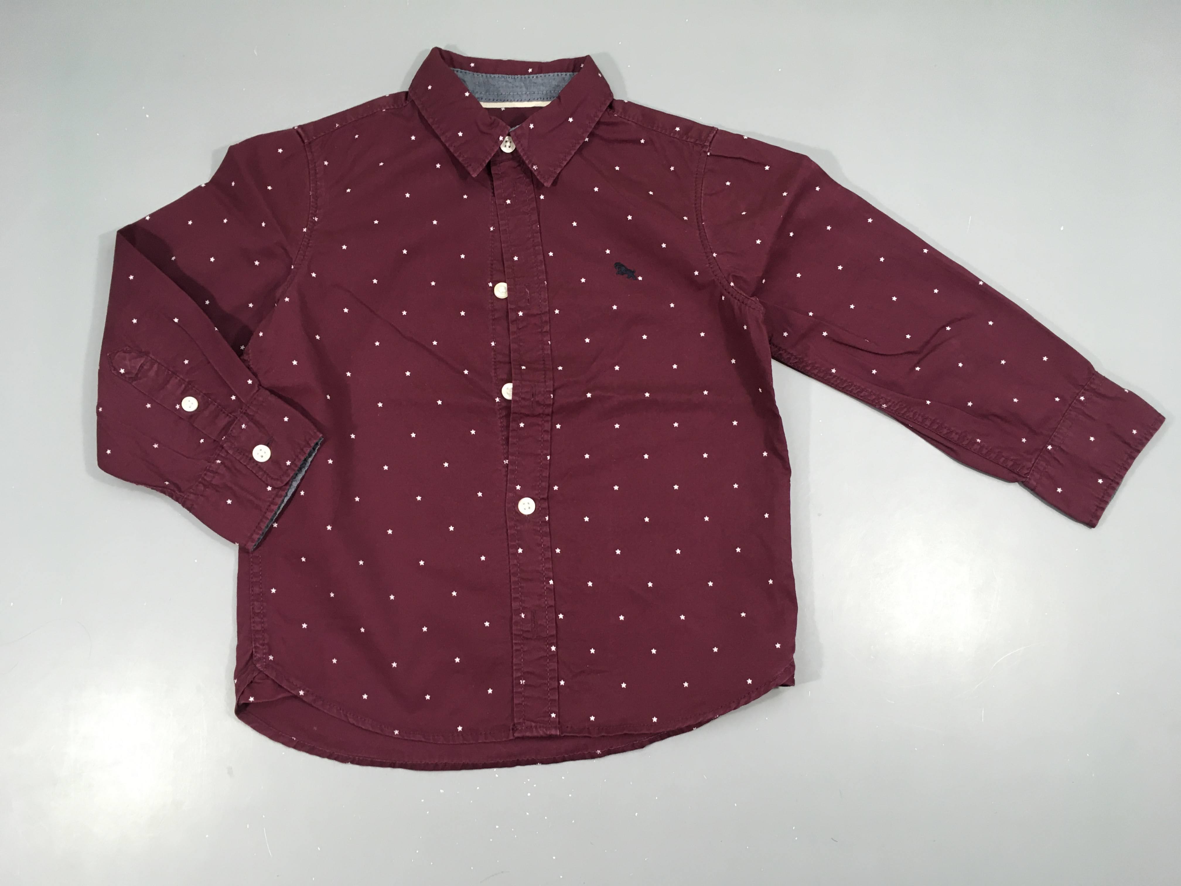 Chemise m.l bordeau étoiles blanches