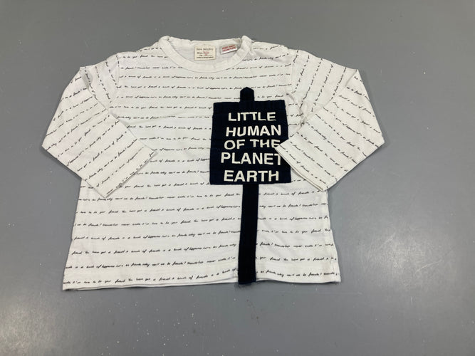 T-shirt m.l blanc écritures little human, moins cher chez Petit Kiwi