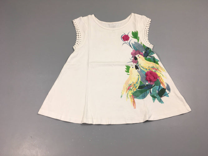 T-shirt m.c blanc perroquet, fleur tulle, moins cher chez Petit Kiwi