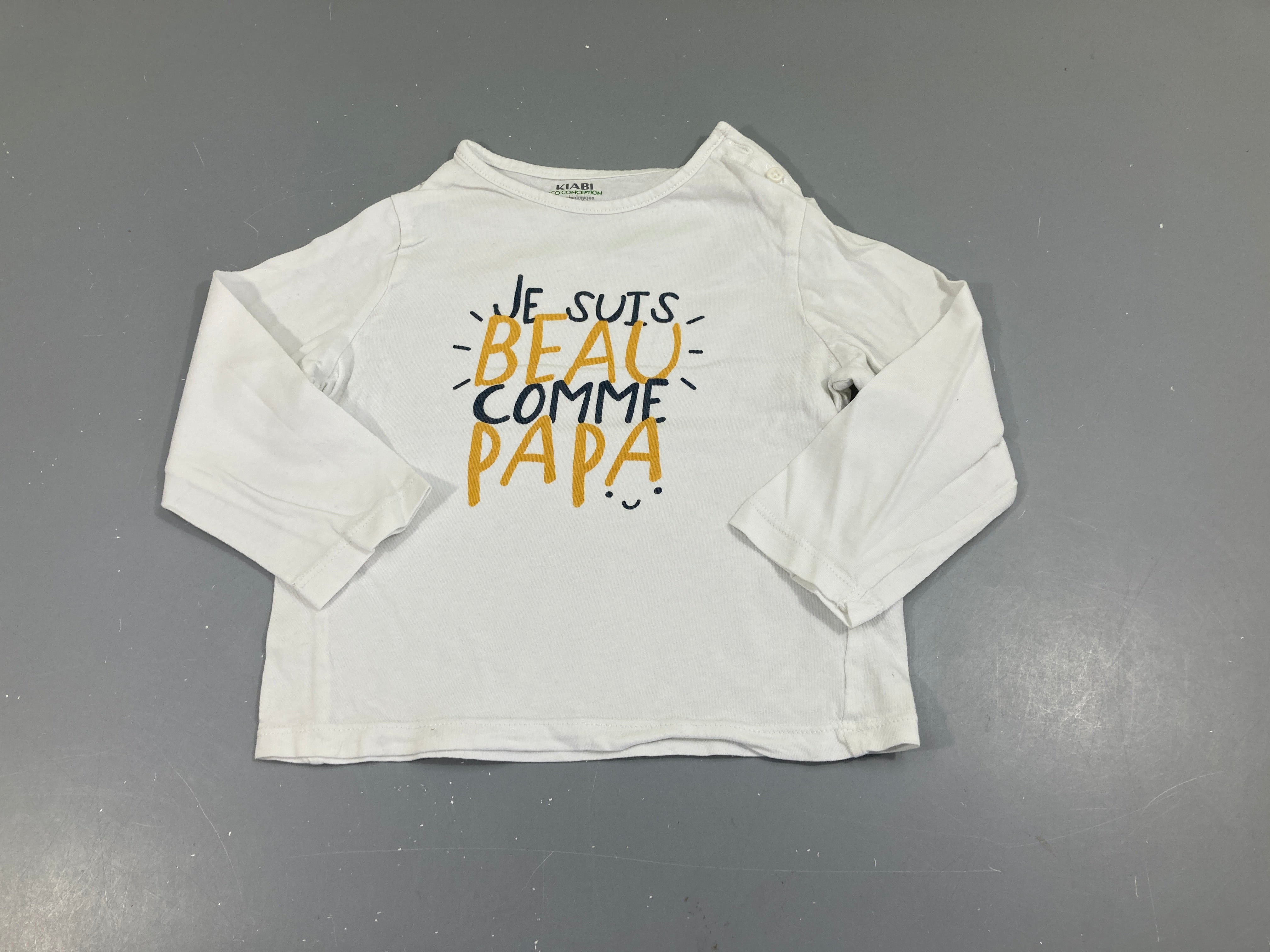 T-shirt m.l blanc je suis beau comme papa