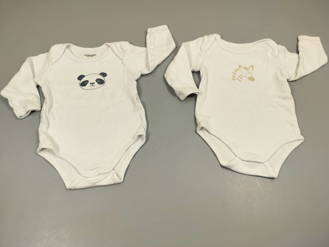 Lot de 2 bodies ml blanc 1 tête de zèbre/ 1 tête de panda. 100% coton, moins cher chez Petit Kiwi