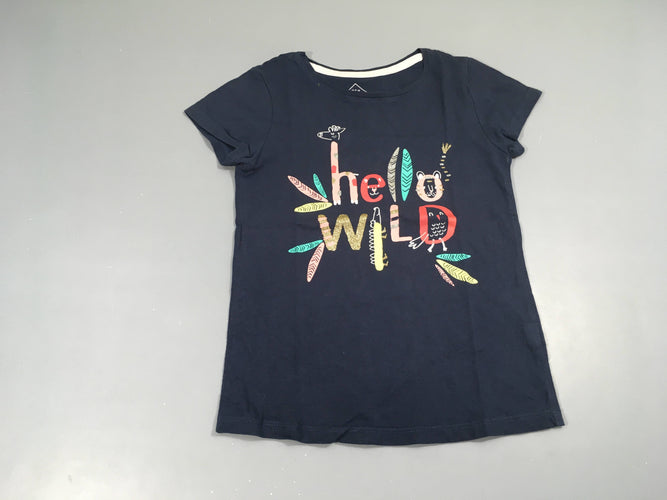 T-shirt m.c bleu foncé Hello, légèrement décoloré, moins cher chez Petit Kiwi