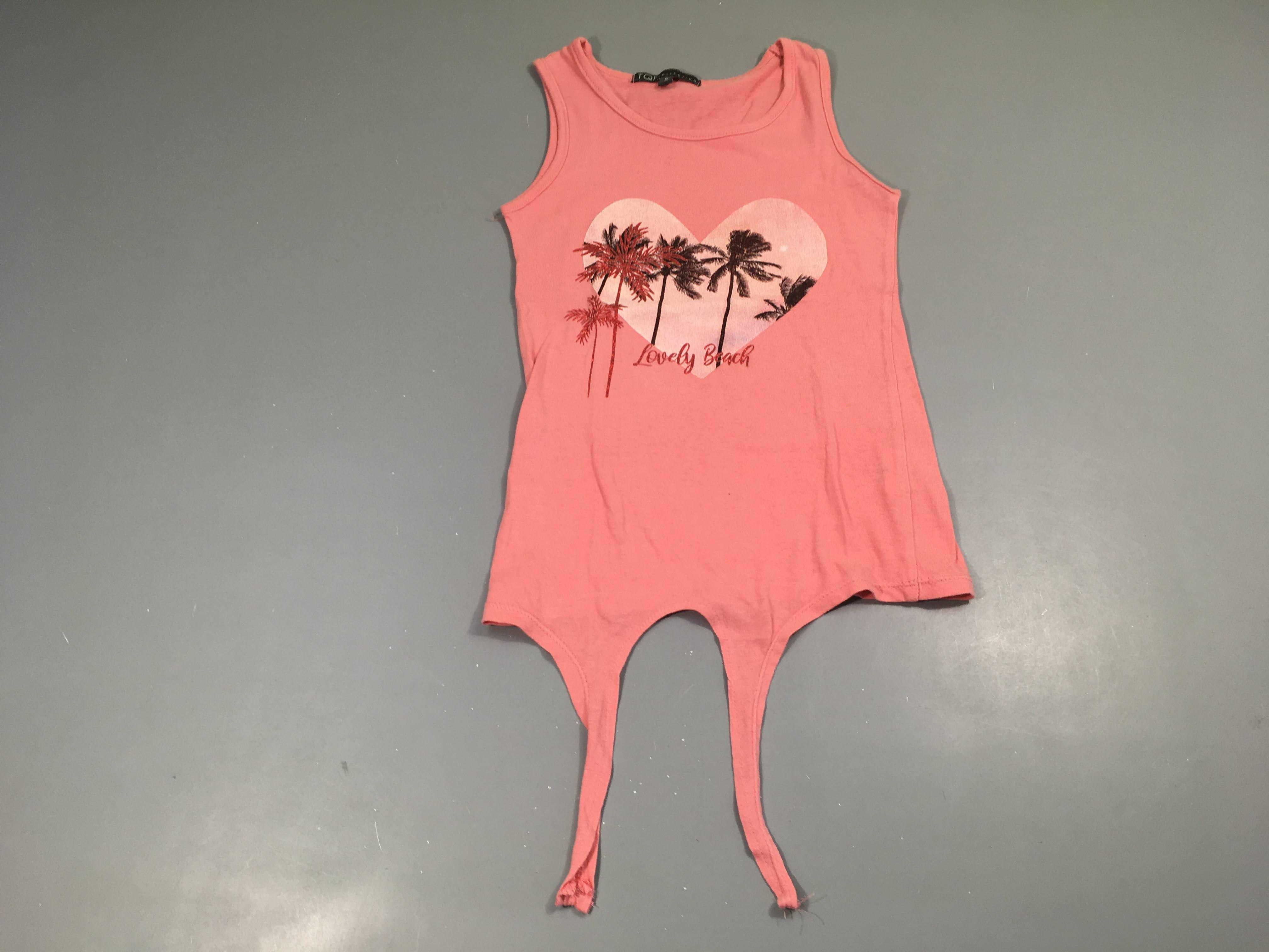 Débardeur rose palmiers, légèrement bouloché