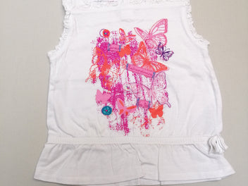 T-shirt m.c blanc fronces papillons rose/orange