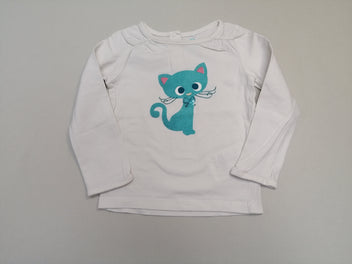T-shirt m.l blanc chat turquoise sequins