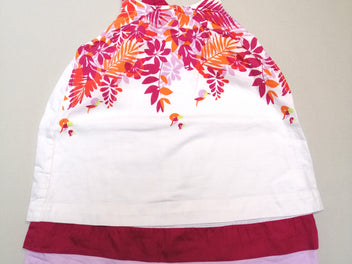 Robe fines bretelles blanc volants feuilles rose/orange/mauve
