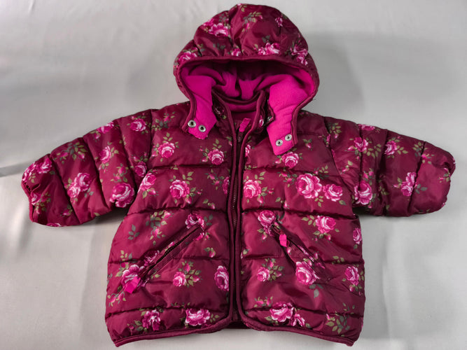 Doudoune à capuche rouge à fleurs doublée polar, moins cher chez Petit Kiwi