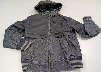 Veste zippée capuche bi-matière bleu denim., moins cher chez Petit Kiwi