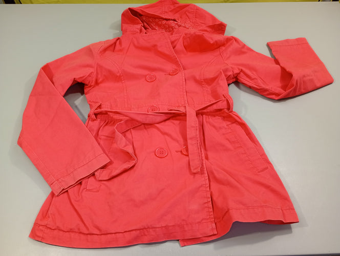 Trench à capuche  amovible corail avec ceinture, moins cher chez Petit Kiwi