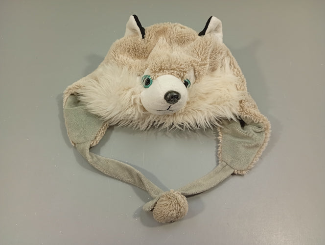 Chapka velours gris, tête de loup, moins cher chez Petit Kiwi