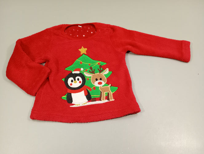 Dessus de pyjama de Noël rouge . Sapin pingouin et renne, moins cher chez Petit Kiwi