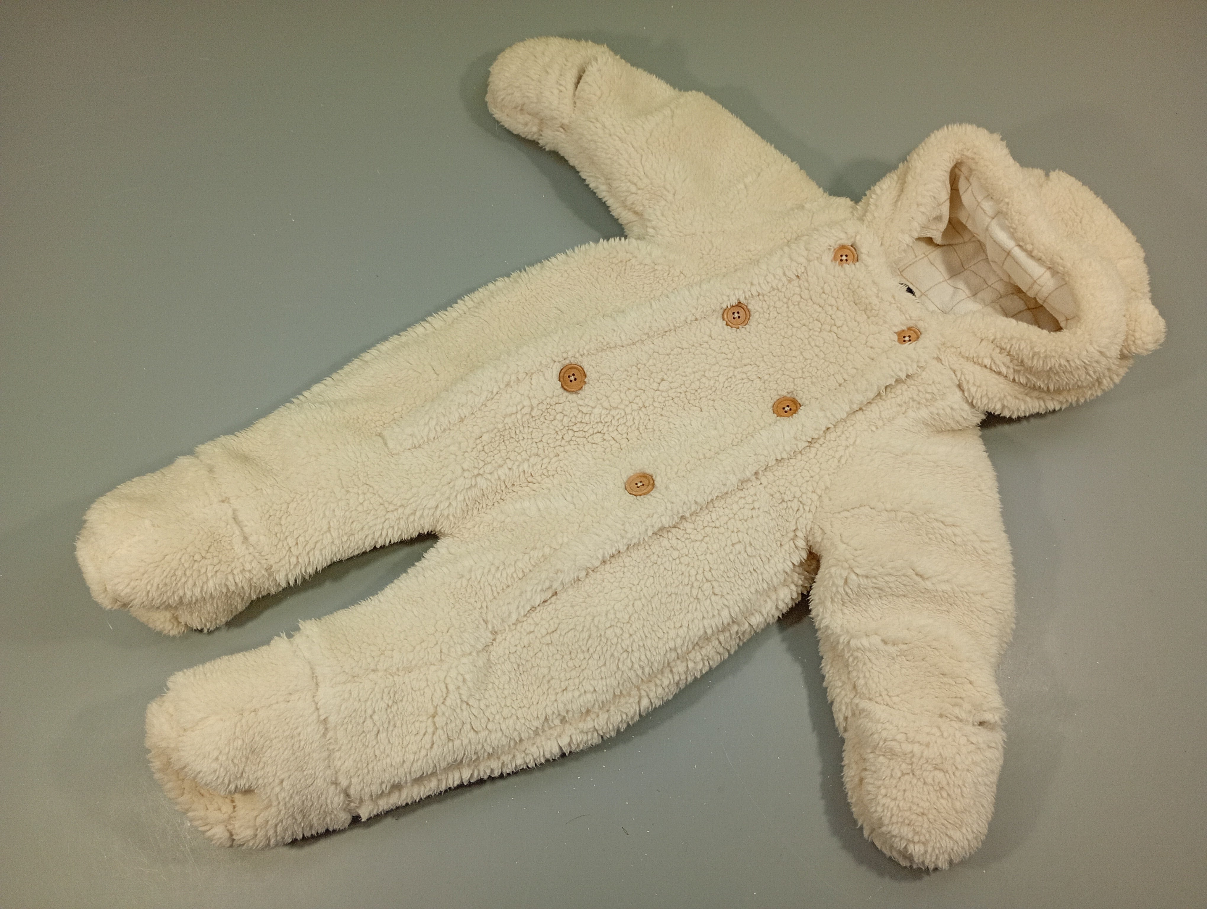 Combi pilote  Teddy ecru, boutons en bois