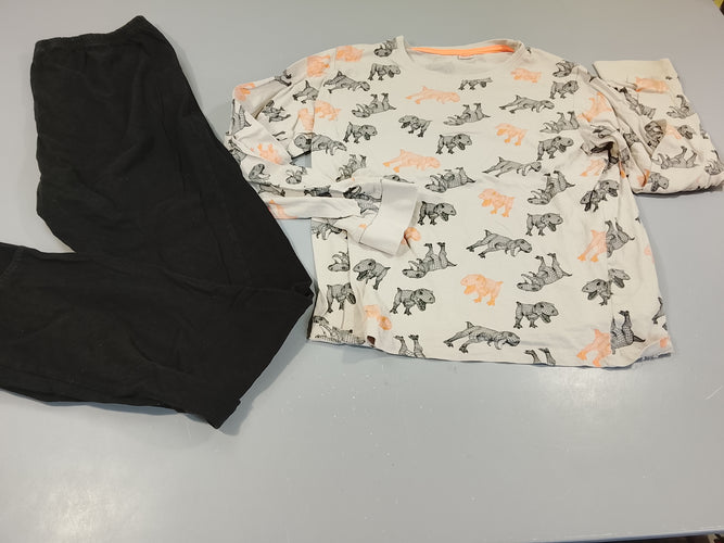 Pyjama 2pcs jersey beige/noir, dinosaures oranges et noir, Tache à la manche, moins cher chez Petit Kiwi