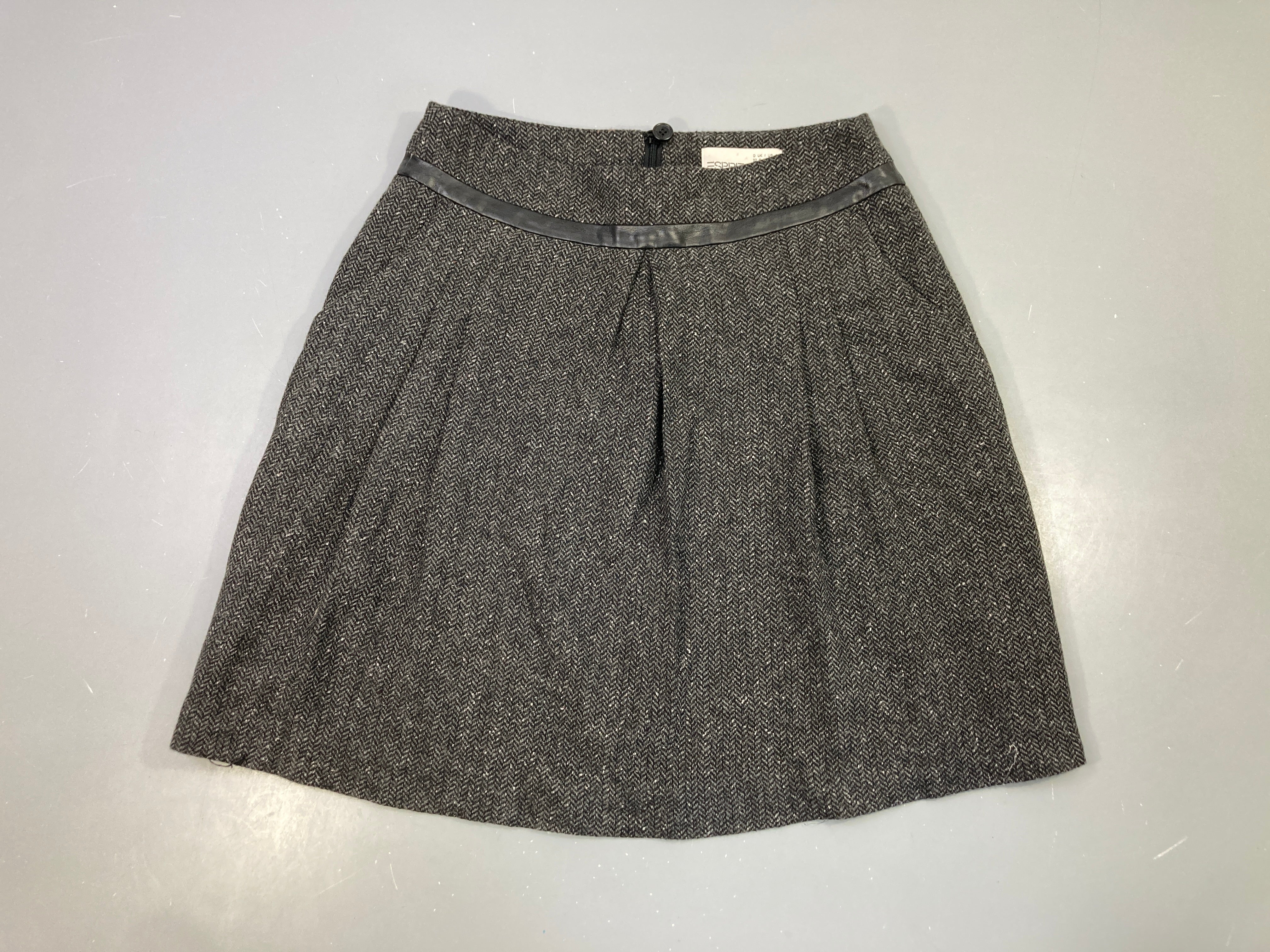 Jupe tweed grise bordure cuir 34