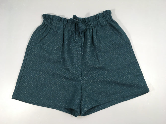 Short vert bleuté fil métalisé doré 33%Laine-Petite tache à relver arrière, moins cher chez Petit Kiwi
