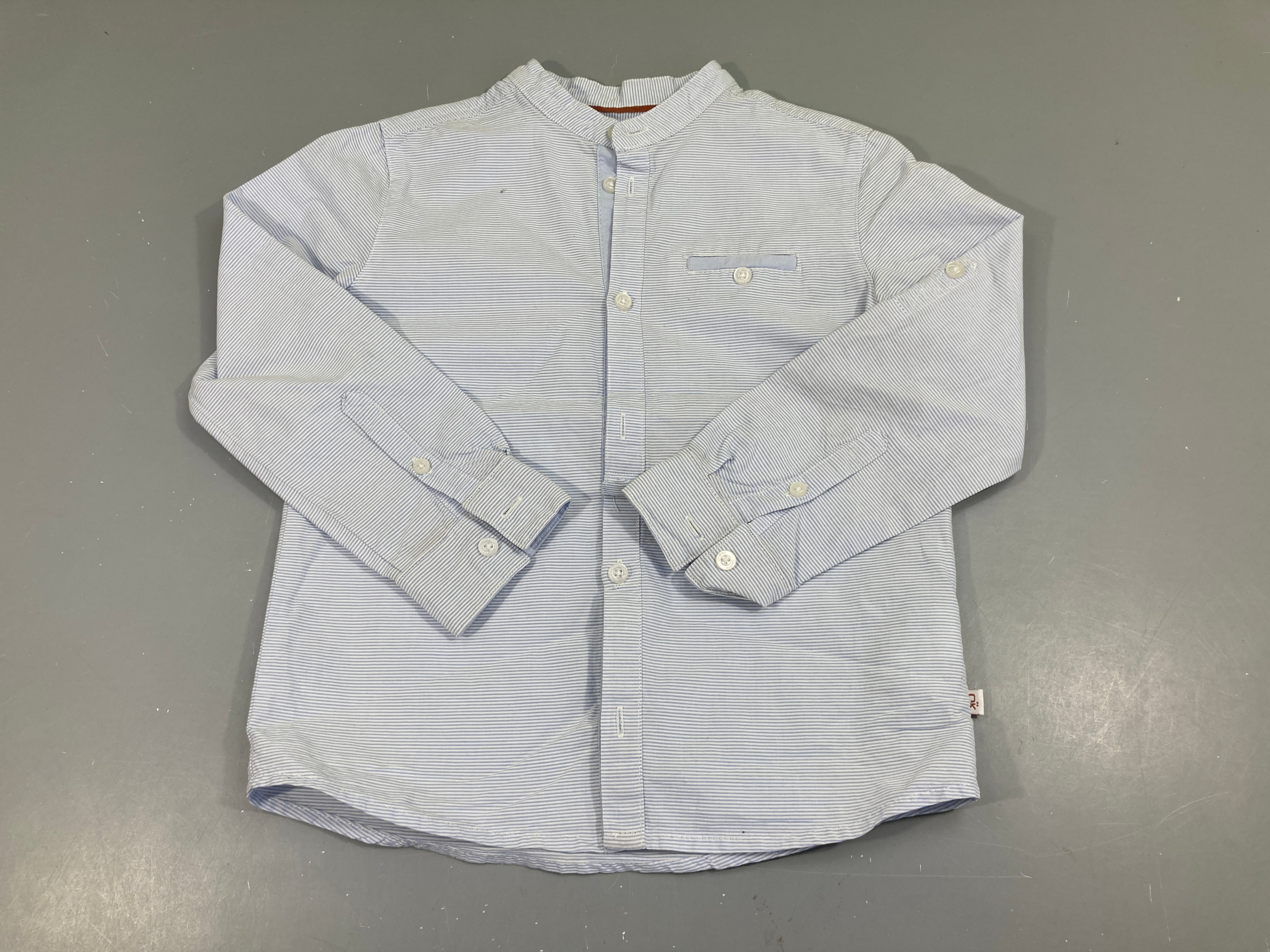 Chemise col mao blanc rayé bleu