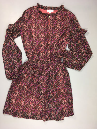Robe m.l voile doublée aubergine fleuri mauve-terra cotta, moins cher chez Petit Kiwi