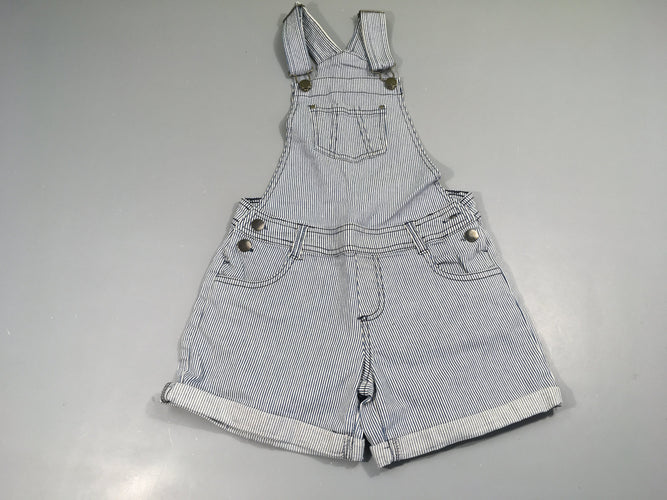 Salopette short denim blanc rayé bleu, moins cher chez Petit Kiwi