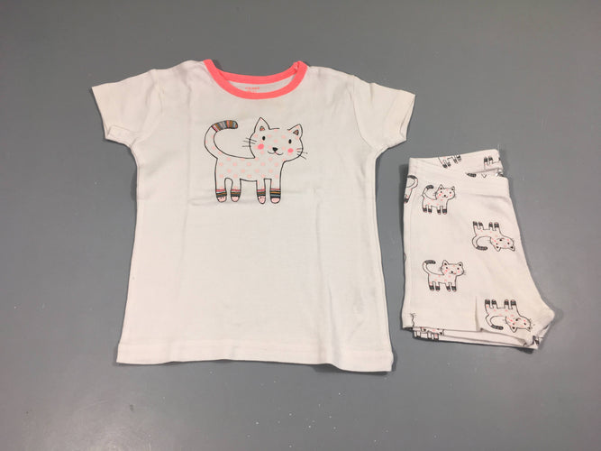 Pyjashort 2pcs jersey blanc chat, moins cher chez Petit Kiwi
