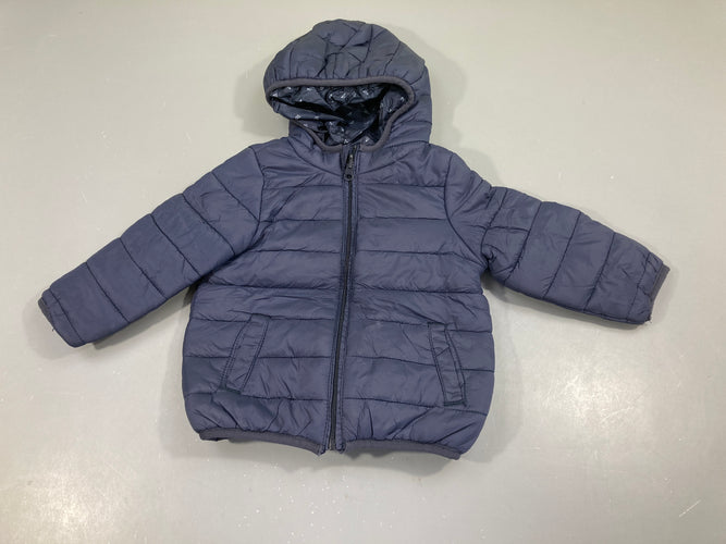 Doudoune light zippée bleu foncé à capuche, moins cher chez Petit Kiwi