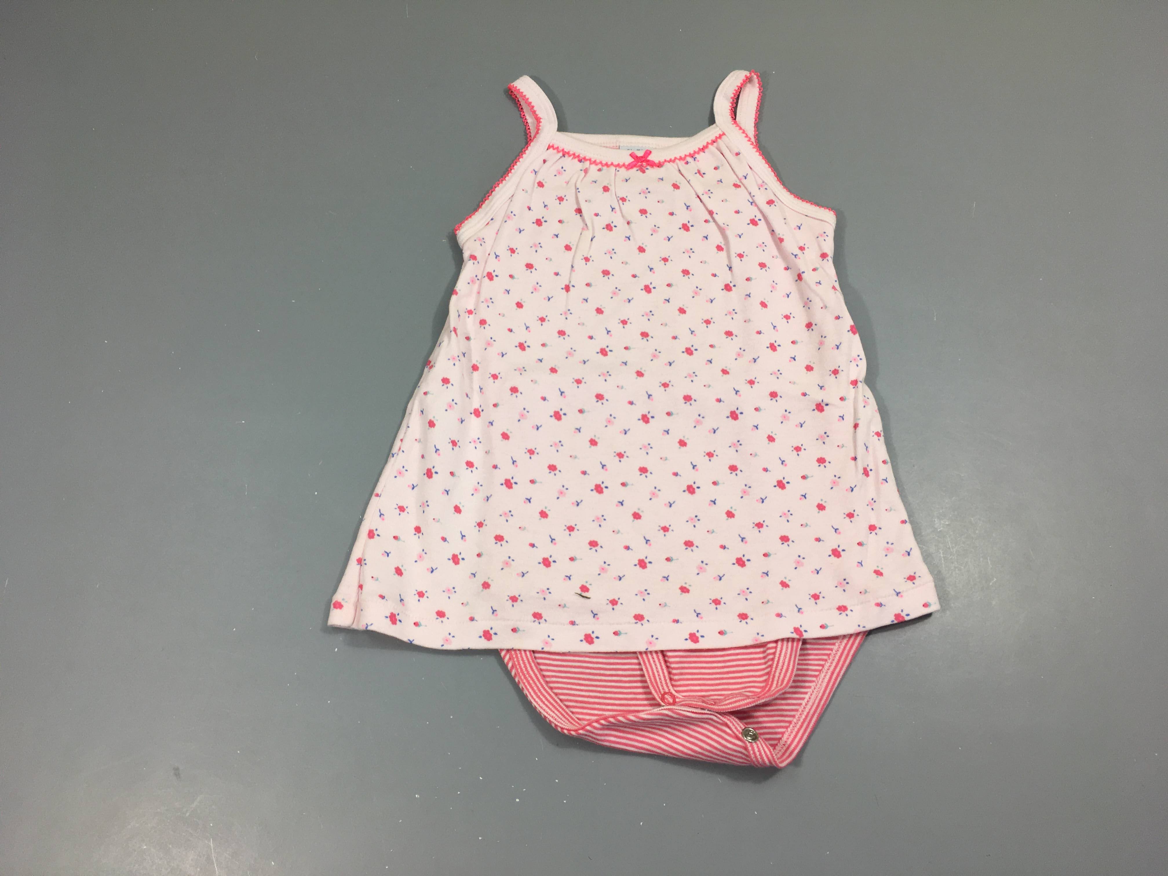 2en1 robe m.c body intégré, jersey rose fleurs rayé