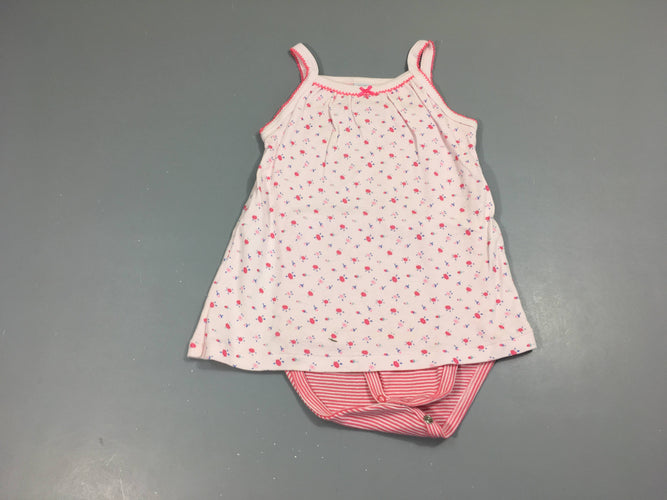 2en1 robe m.c body intégré, jersey rose fleurs rayé, moins cher chez Petit Kiwi