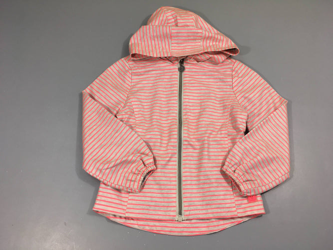 Coupe-vent doublé jersey légèrement enduit gris chiné rayé rose à capuche, moins cher chez Petit Kiwi