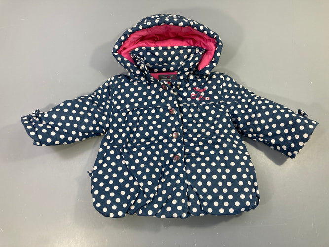 Veste zippé à capuche bleu marine à pois blancs , resserrée à la taille, moins cher chez Petit Kiwi