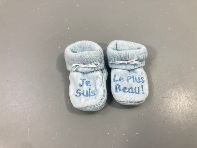 Chaussons bleu clair "Je suis le plus beau", moins cher chez Petit Kiwi