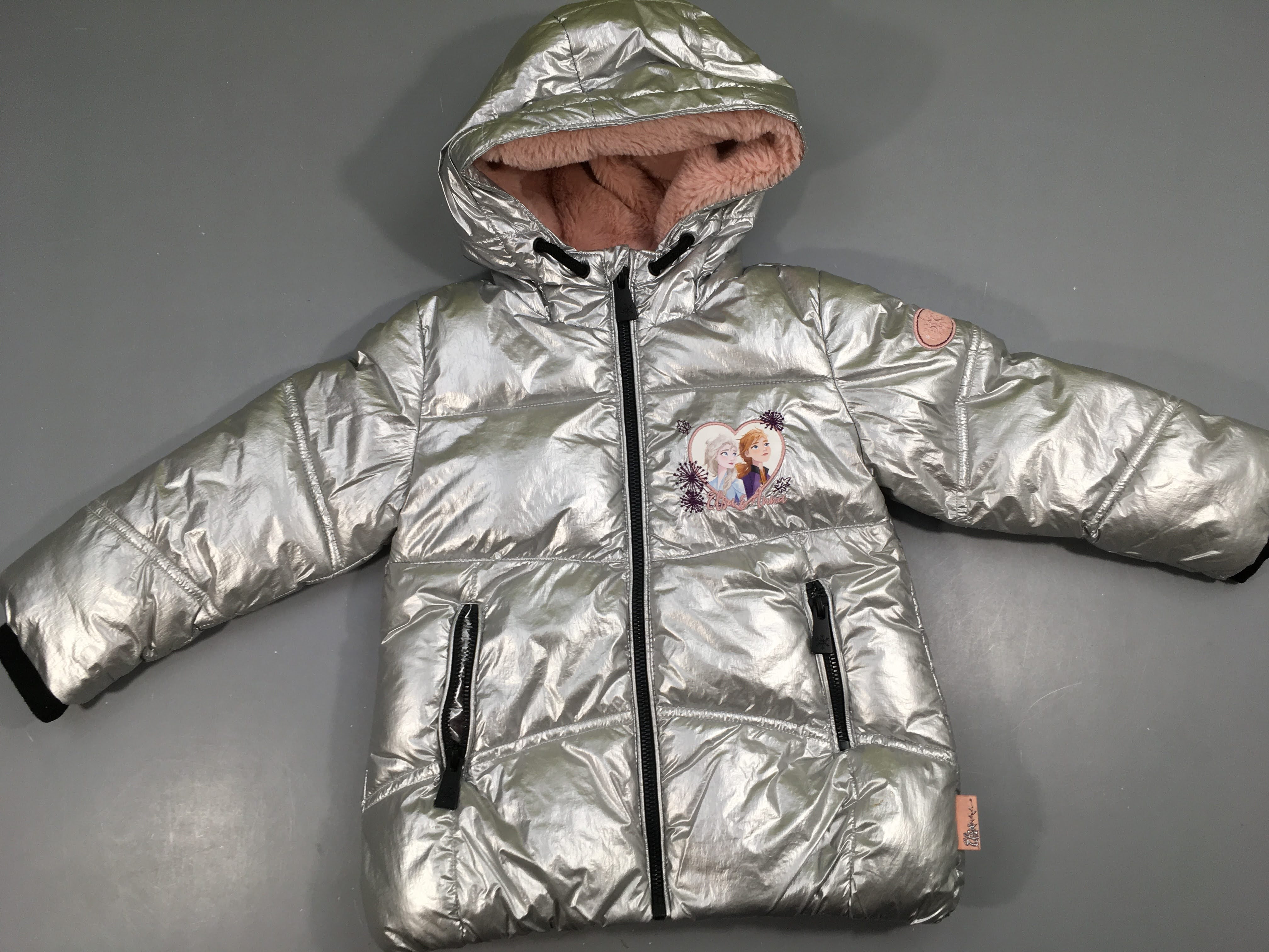 Doudoune argentée zippée reine des neiges à capuche