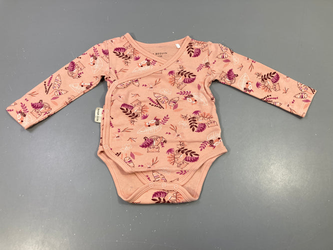 Body m.l Petit béguin rose à motifs  feuillage et animaux, moins cher chez Petit Kiwi