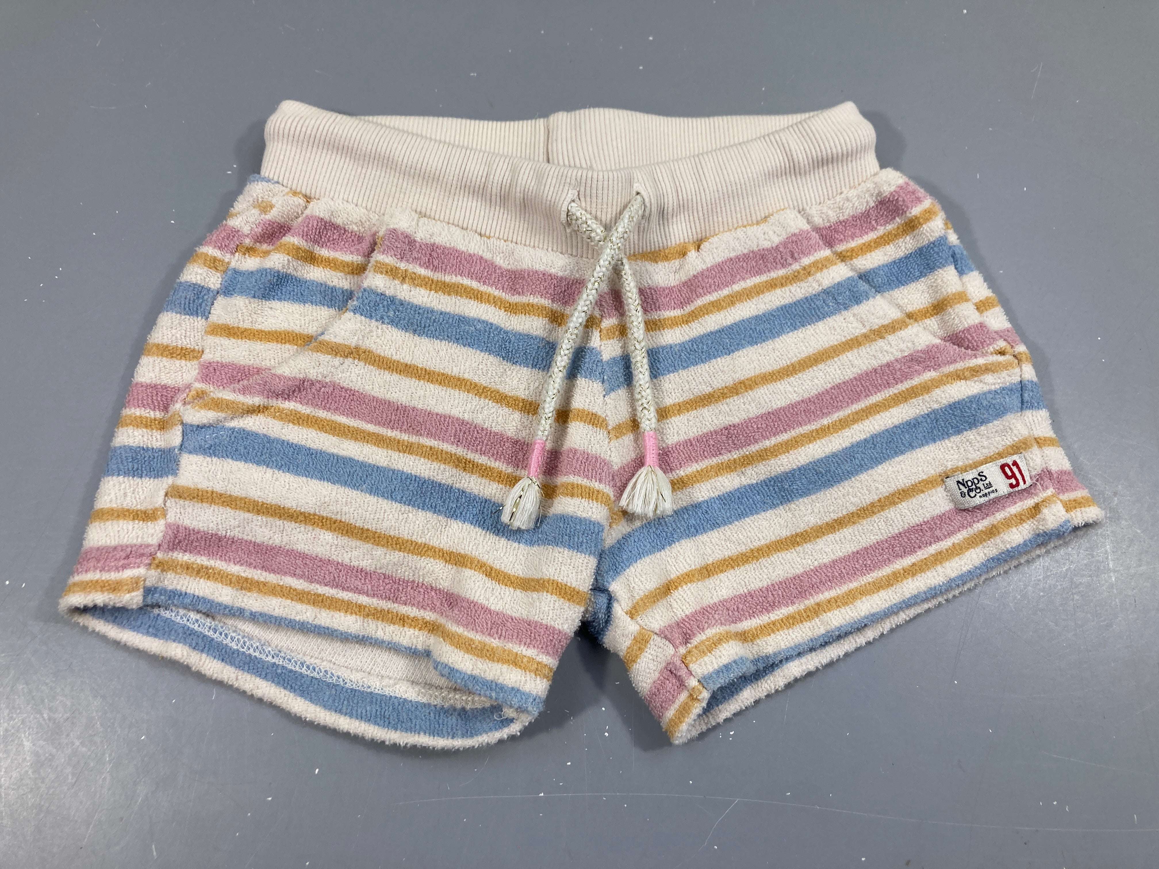 Short éponge rayé écru-rose-bleu 91