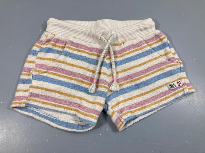 Short éponge rayé écru-rose-bleu 91, moins cher chez Petit Kiwi