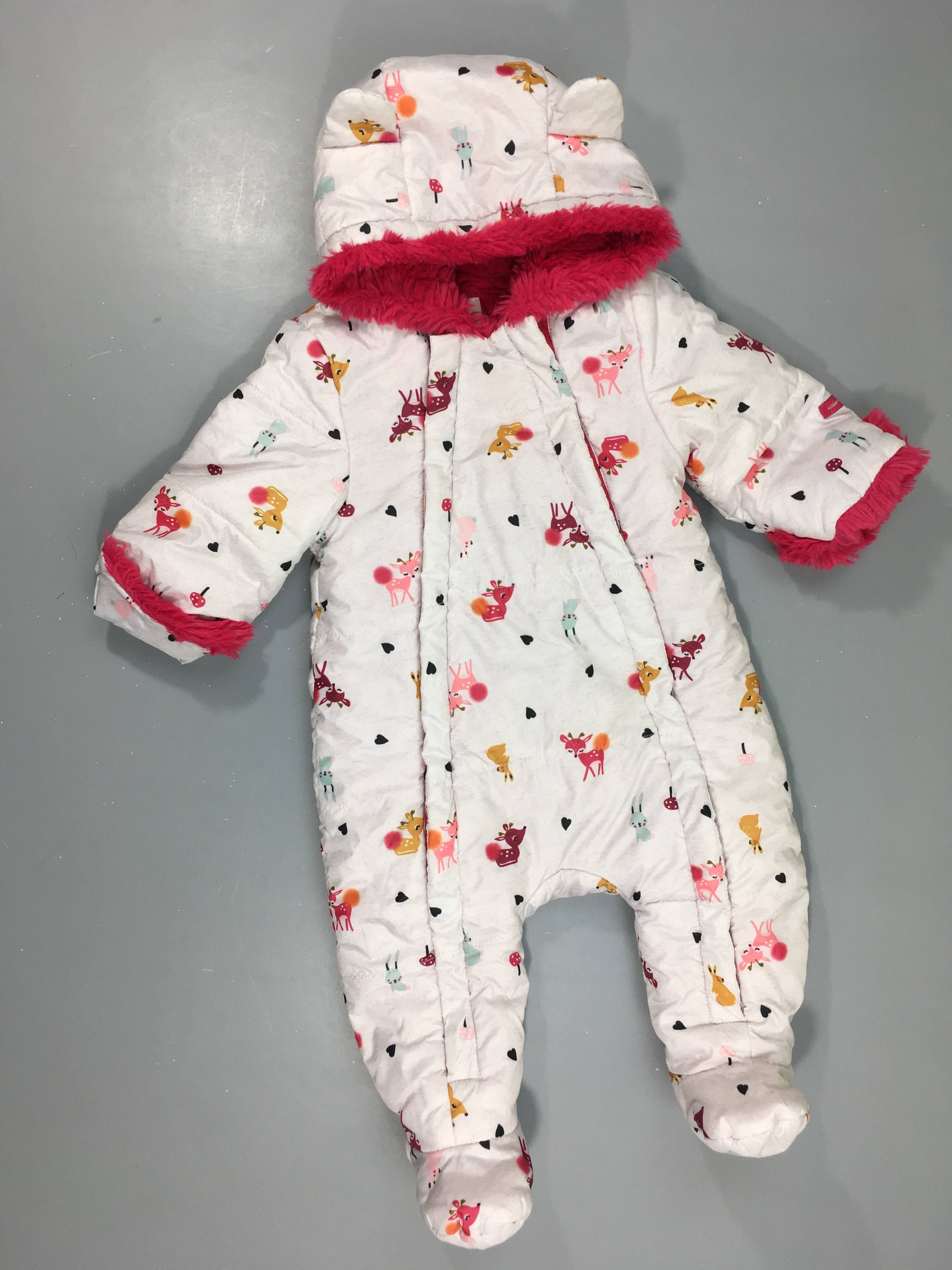 Combi pilote gris clair chiné faons, doublé velours rose à capuche