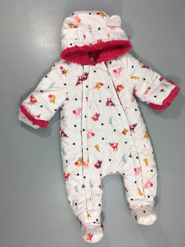 Combi pilote gris clair chiné faons, doublé velours rose à capuche, moins cher chez Petit Kiwi