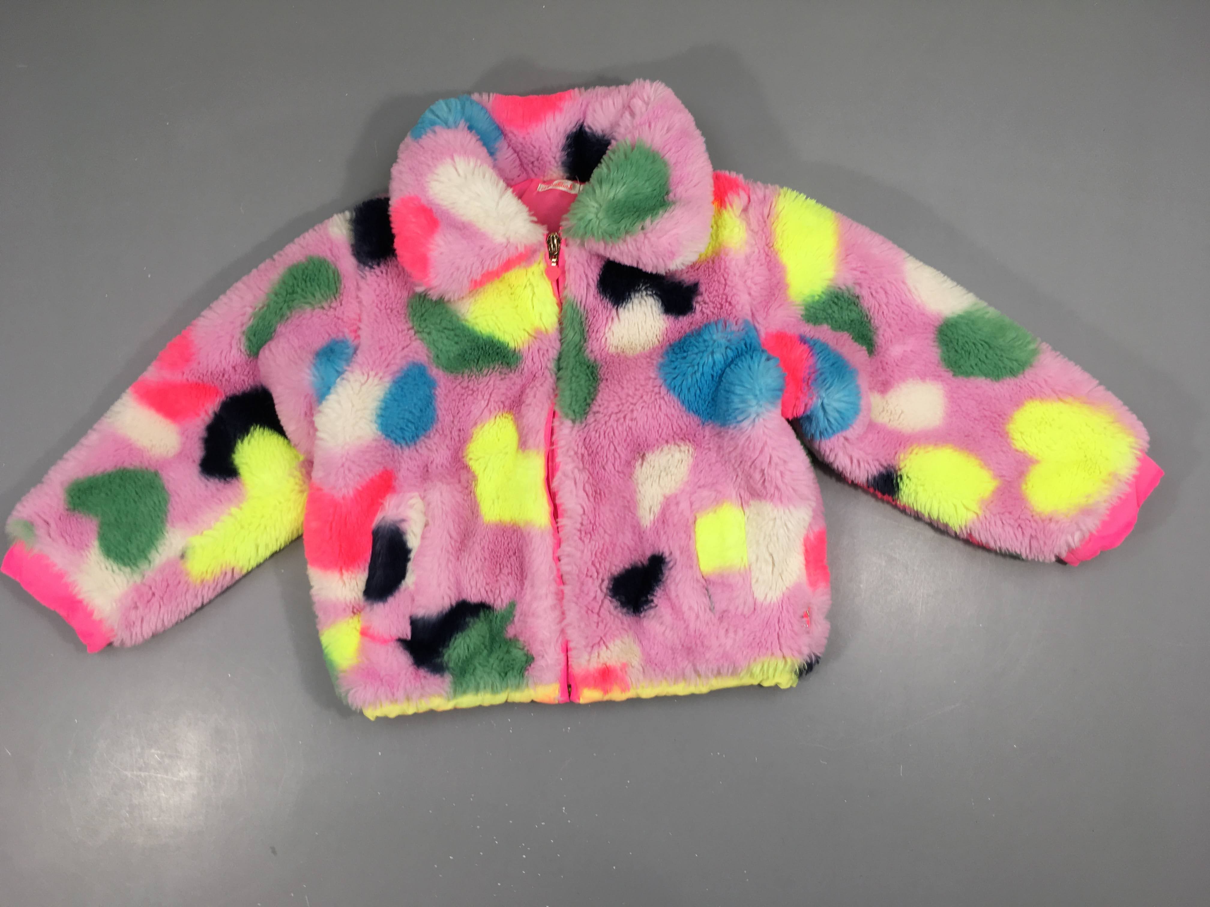 Veste zippée fausse fourrure rose tacheté multicolore