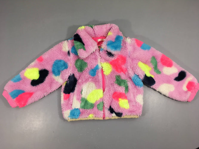 Veste zippée fausse fourrure rose tacheté multicolore, moins cher chez Petit Kiwi