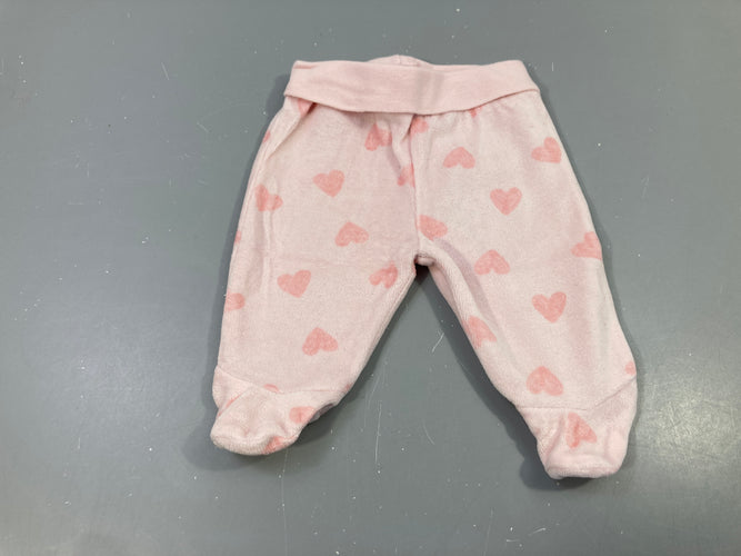 Pantalon avec pied éponge rose clair , coeurs roses, moins cher chez Petit Kiwi