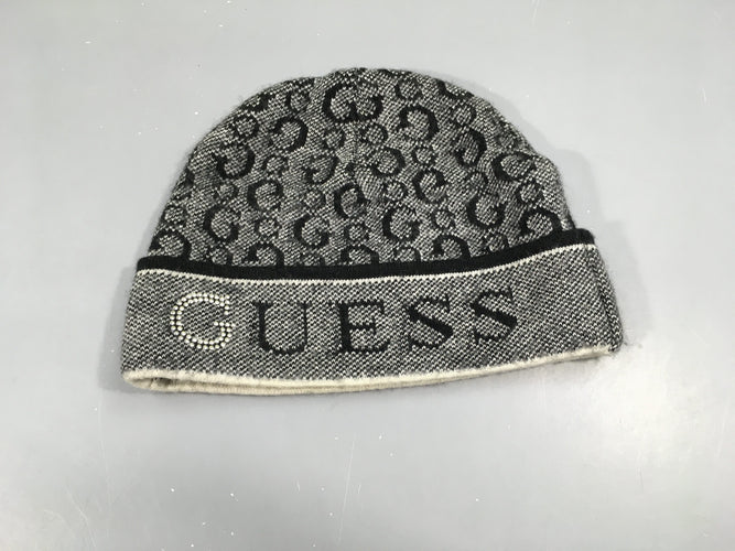 Bonnet noir/blanc chiné GUESS clous, 50% laine, moins cher chez Petit Kiwi