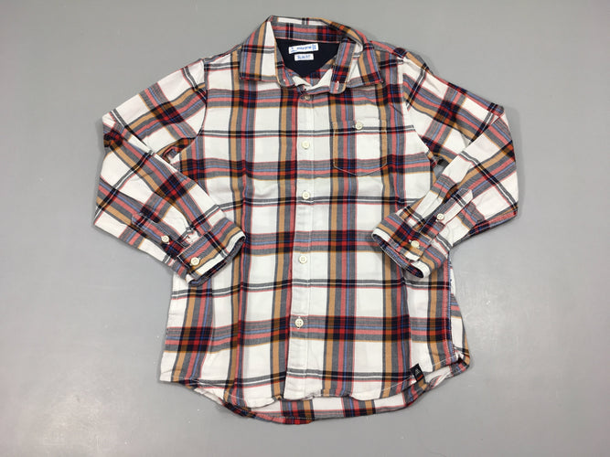 Chemise slim fit m.l blanche carreaux brun/rouge/bleu foncé, moins cher chez Petit Kiwi
