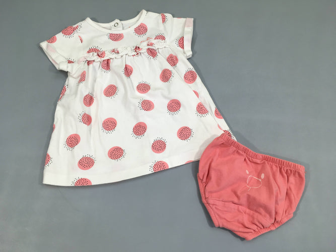 Robe m.c jersey blanche pois roses + bloomer, moins cher chez Petit Kiwi