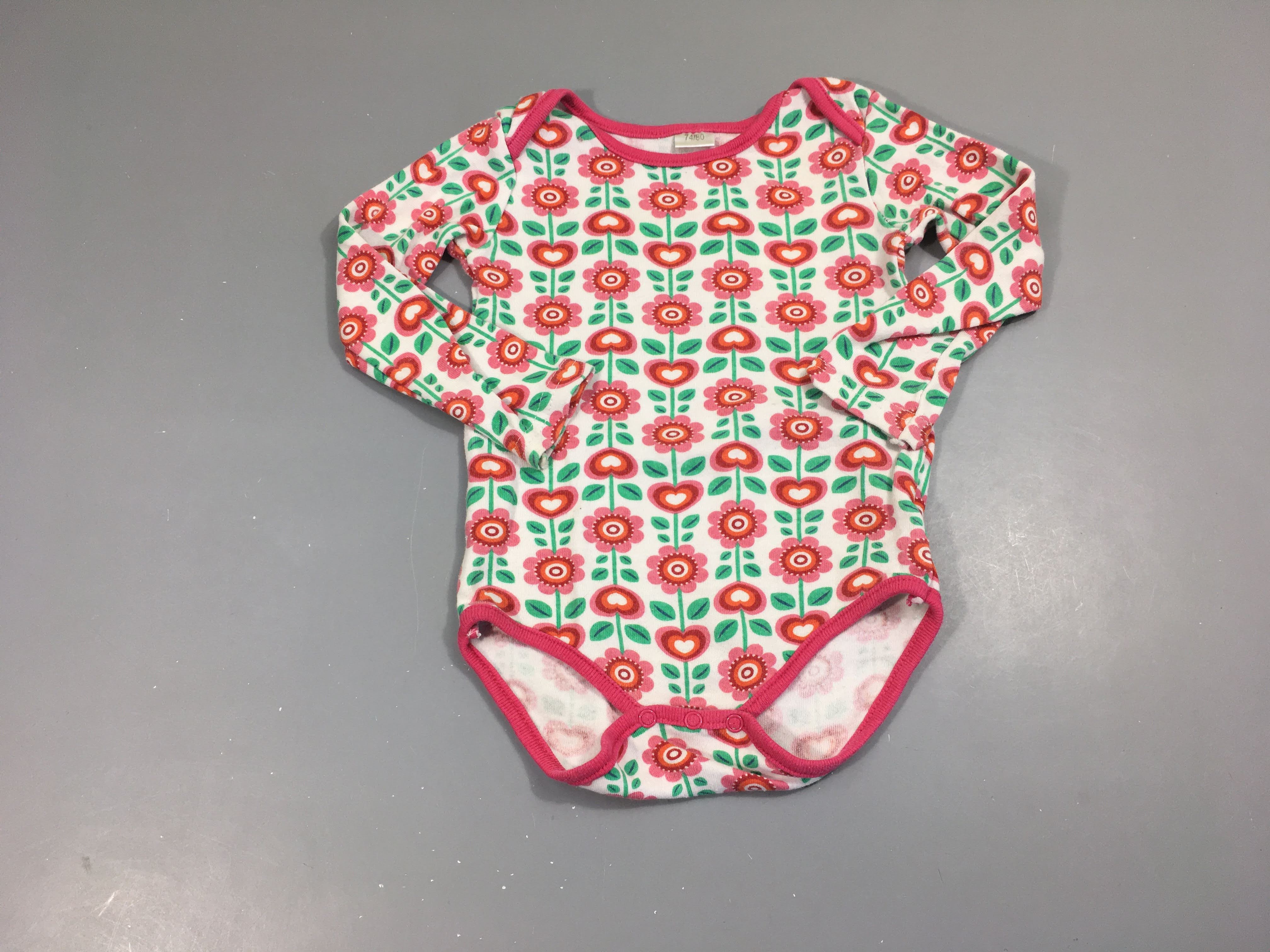 Body m.l blanc fleurs rose-rouge