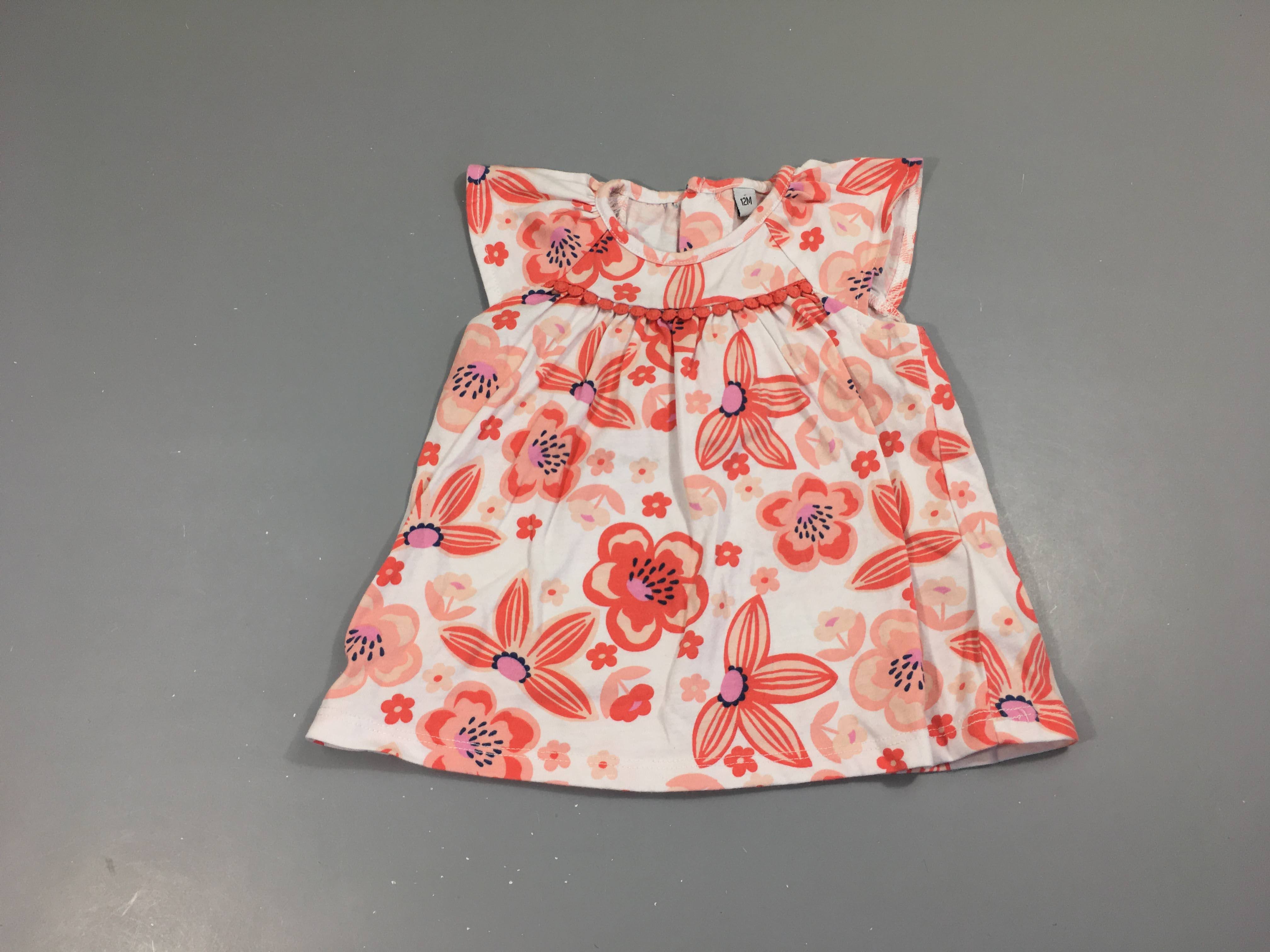 T-shirt m.c blanc fleurs oranges