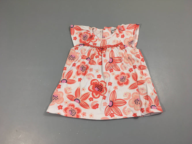 T-shirt m.c blanc fleurs oranges, moins cher chez Petit Kiwi