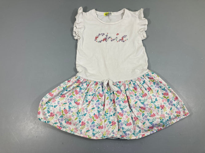 Robe s.m jersey blanc -coton fleuri bas, moins cher chez Petit Kiwi