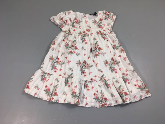Robe m.c blanche doublée fleurie rose kaki Boutonnée arrière 100%Coton, moins cher chez Petit Kiwi